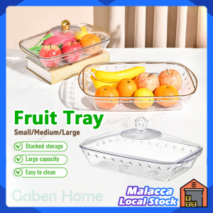 Fruit Serving Tray with Lid Reusable Clear Snack Platter Rectangle Large Capacity Cookies Food Storage Organizer for Party Events