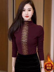 Fall and Winter New Arrival Half Turtleneck Dralon Heattech All-Matching Shirt Long Sleeves T-Shirt Female Fashion Rhinestone Bottoming Shirt Female Inner Wear