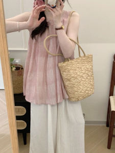 Sweet Style Off-Shoulder Vest Strap Womens Summer New Loose Casual Age-Defying Sleeveless Top Dyeing Hanging Neck Design