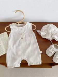 Bộ Đồ Lót Mùa Hè Cho Bé Tagkita Phong Cách Hàn Quốc Không Tay Kẻ Sọc Dọc Quần Áo Trẻ Em Cotton Polyester Thoáng Khí Thoải Mái Cho Bé Trai Và Bé Gái