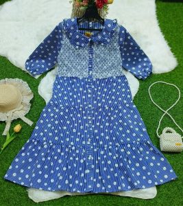 Gamis anak perempuan salur bunga jasmine katun anak mix brukat tile renda aplikasi bunga usia 3-14 tahun