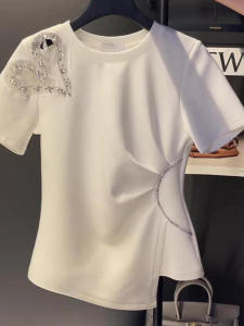 Anti-Aging Irregular Hole T-Shirt Womens Style Loose Fit Summer New Arrival Graffiti Lettering Trendy Korean Version Short Sleeve round Neck