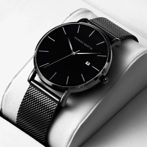 Classic Bauhaus Design Men Watch Dark Blue Japan Quartz Waterproof Stainless Steel Fashion Business Calendar Ultra Thin Watches