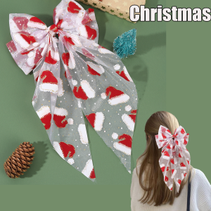 Christmas Mesh Bow Hair Clip Santa Hat Embroidery Hairpin Tull Large Bownot Barrette For Women Girls Xmas Party Hair Accessories