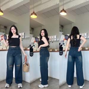 กางเกงยีนส์สาวอวบอ้วนกระบอกแต่งขาด ขากระบอก 9 ส่วน (เผื่อไซร์แล้ว สั่งตามไซร์ได้เลยค่า)