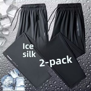 Ice Silk Mens Summer Casual Sports Pants Loose Large Size Black Grey Versatile Straight Leg Long Trousers Youth Active Style
