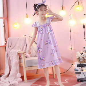 Summer Childrens Ice Silk Sleepwear Princess Dress Girls Home Clothes Small Girls Strapless Dress Moisture-wicking Polyester