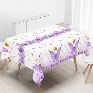 Purple Butterfly Disposable Tablecloth Spring Butterfly Theme Birthday Party Decoration Girls 1st Birthday Baby Shower Wedding