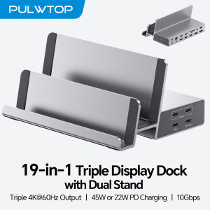 PULWTOP Triple Monitor Docking Station with 3 HDMI 2 DP 45W PD 5 USB for MacBook M1/M2/M3/M4/M5/Windows (Driver Required)