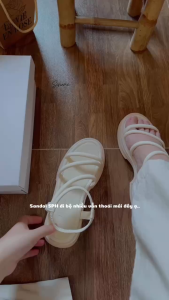 (Chân to tăng size-Fullbox) Dép sandal nữ quai chéo da siêu mềm mịn đế 5PH mang êm hậu bo chun