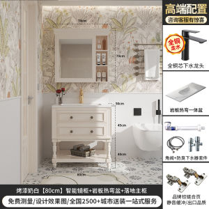 2025 New French Style Vintage Oak Bathroom Cabinet Combination Washbasin Stand Real Wood American Style Washing Table