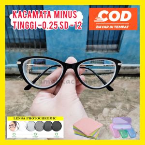 Kacamata Minus Tinggi Minus Silinder Model Cat eye -0.25 sampai -12.00 Lensa Standar Asli Optik Desaign Frame Kekinian