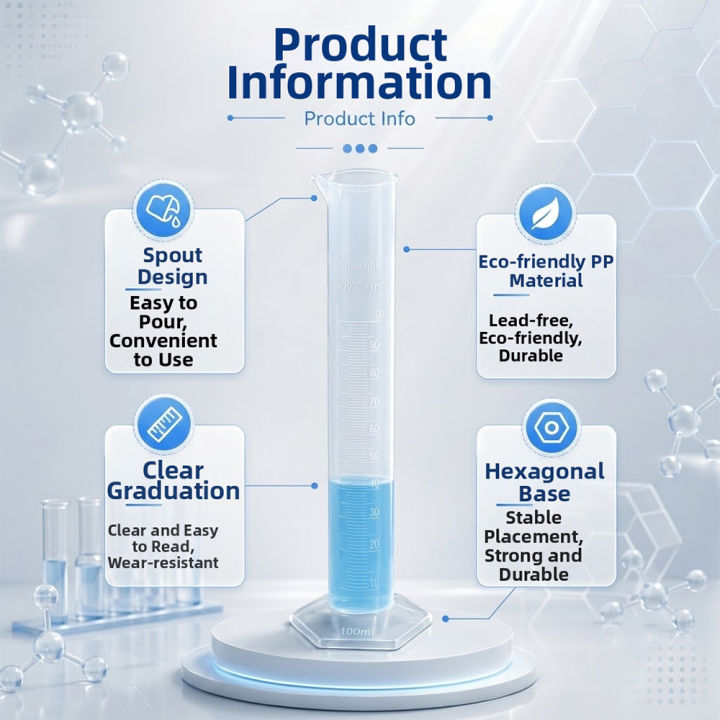 Test Pipe Transparent 1PCS Hexagon Bottom Transparent Measuring Plastic Graduated Cylinder ...