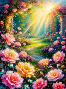 Huacan 5D DIY Diamond Painting Rose Garden Diamond Mosaic Landscape Flower New Decorative Paintings Handmade Gift