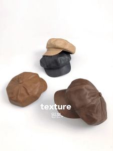 British Style Childrens Beret Hat Ultra-Fiber Leather Octagonal Mens Painter Fashionable Spring Autumn Winter Cap
