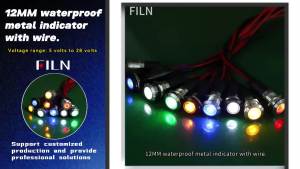 Đèn Báo LED Kim Loại FILN 8mm Đèn Nháy Đơn 12V Cường Độ Cao 20cm Có Dây Sẵn Dùng Cho Ô Tô Thuyền Công Nghiệp