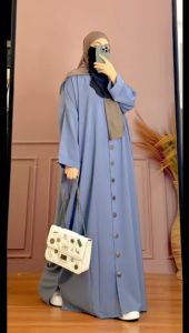 Gamis Abaya Kancing Bahan Linenrose Sahla By Khadijah Kerudung