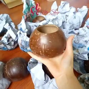 Bộ bát gáo dừa nguyên trái mài bóng mặt ngoài mặt trong được làm sạch - Gáo dừa trang trí - Gáo dừa tự nhiên