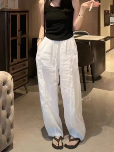 Loose Wide Leg Pants Womens Linen Drapey High Waist Floor Length Trousers Casual Versatile Korean Style plus Size Pants