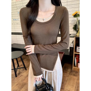 เสื้อยืดคอกลมแขนยาวผู้หญิงทรงเข้ารูปสไตล์เกาหลี ฤดูใบไม้ผลิ 2025 ชุดชั้นในลายการ์ตูนสุดเทรนด์