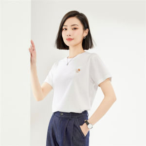 Giordano Pure Cotton Short Sleeve T-Shirt Womens Casual round Neck Embroidery Top Summer New Style Ageless Female Shirt