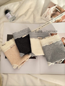 Nutmommy Womens Cotton Panties French Luxury Antibacterial Pure Desire Triangle Underwear mid Waist Lace Edge Cotton Crotch