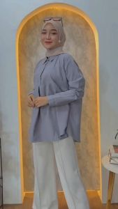 Kemeja Wanita Lengan Panjang Atha Blouse Model Belah Depan Bahan Baby Crush | Blouse Atha Wanita Terbaru Lengan panjang Kancing Aktif