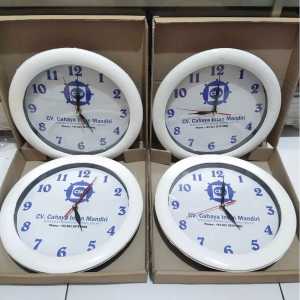 Ukuran diameter 30cm Jam dinding kaca foto logo instansi sekolah partai kantor gift hadiah kado souvenir custom ultah ulang tahun pernikahan wedding wisuda graduation event doorprize unik lucu a