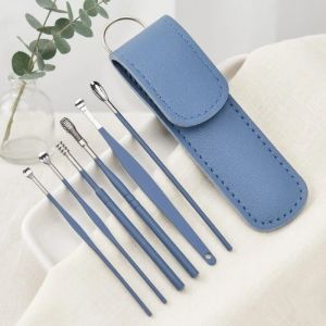 6Pcs Stainless Steel Ear Wax Removal Tool Set Reusable Spiral Ear Cleaner Spoon Portable Ear Cleaning Kit for Adults & Home Use