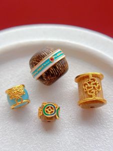 925 Antique Silver Plated Gold Accessories Embedded Natural Sea Pattern Stone Spacer Beads Sandalwood Barrel Waist Top DIY Hand Bracelet