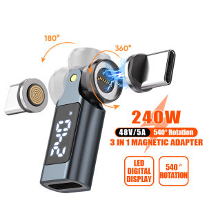 PD 240W Type-C to Type-C Magnetic Adapter Digital Display 9Pin USB-C Fast Charging USB-C Female OTG Converter for iPhone Samsung