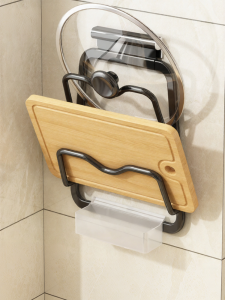 BW | No-Drill Wall-Mounted Kitchen Storage Rack Stainless Steel Pot Lid Holder Chopping Board Stand Home Essential Organizer