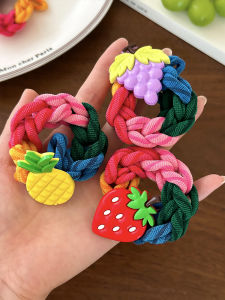 Kids Color Three-Dimensional Fruit Hair Rope Bold Woven High Elastic Hair Ring Hair Rope Baby Durable Ponytail Rubber Band