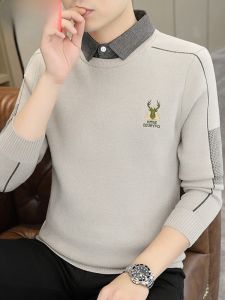 HENGYUANXIANG | Stylish Thickened Shirt Collar Sweater Fake Two-Piece Mens Inner Wear Fashionable Knitted Winter Leisure Loose Fit Long Sleeve