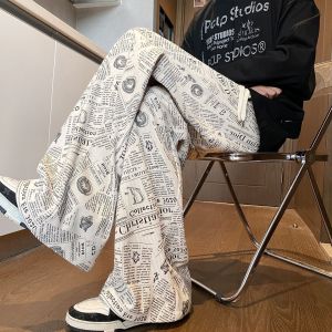 Quần Ống Đứng in Toàn Bộ Cỡ Lớn 300 Pound Phong Cách Mỹ Cổ Điển Quần Ống Rộng Rộng Rãi Thường Ngày Mùa Thu Đông Quần Ống Rộng