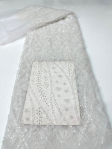 Navy Blue French Beaded Sequins Lace Fabric High Quality 2026 Bride Dress African Tulle Lace Fabric 5 Yards for Women Sew