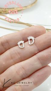 KC Jewelry S925 Silver - White Gold Plated Footprint Charm Stud Earrings
