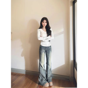 Áo Thun Dài Tay Cổ Chữ V Màu Đen Ôm Vừa Vặn Cho Nữ Mùa Thu Phong Cách Hàn Quốc Áo Lót Bên Trong