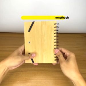 PSD - A5 Bamboo Cover Spring Notebook with Ballpen (18cmx14cm) 70 Sheets