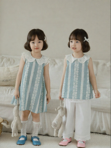 YOEHYAUL | Sleeveless Cotton Toddler Dress Set Two Pieces