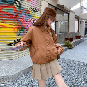 Chic Cool Style Short Leather Jacket Womens Camel Color Fashionable Streetwear PU Leather Coat Spring Autumn New Arrival