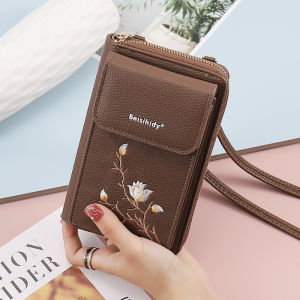 Elegant Embroidered Womens Mobile Phone Bag Lightweight Compact Integrated Wallet Small Fashionable PU Leather Clutch