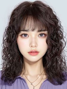 Wig Real Hair Full Real Human Hair Middle-Aged Ladieswear Mid-Length Curly Hair Wig Sheath Full-Head Wig Fashion Nature Real Hair Cover