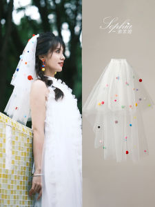 Dopamine Wedding Veil Ball Ball Headwear New Bride Registration Engagement Puffy Tulle Cute Styling Photo Shoot Accessory