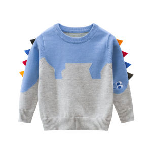 Cartoon Dinosaur Knitted Sweater Pure Cotton Baby Boys Clothes Spring Autumn Kids Fashion Soft round Neck Long Sleeve Tops