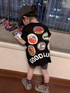 Girls Embroidered Cotton Short Sleeve T-Shirt Patchwork Casual round Neck Sweat Absorbent Summer Childrens Top for Boys And Girls