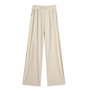 YAMIANNV | High Waist Ice Silk Wide Leg Pants Womens Summer New Style Drapey Casual Thin Extended Length Cotton Polyester Blend