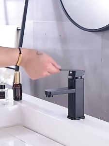 Bathroom basin splashback tap black stainless steel 304 basin tap black square painted sink tap washbasin tap hot and cold water tap