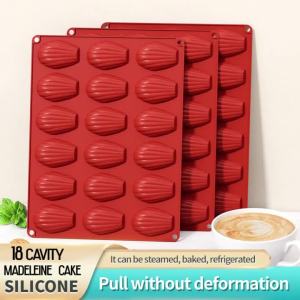 1 Chiếc Khuôn Làm Bánh Madeleine Silicon 18 Khoang Lớn Hình Vỏ Sò Nặng Dùng Làm Bánh Quy Và Bánh Màu Đỏ Gạch