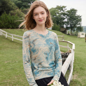 Blue Ink Tie Dye Slim Fitting Round Collar T-Shirt